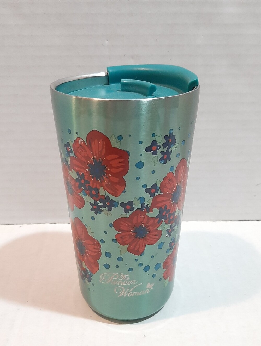 The Pioneer Woman 16oz Teal Vintage Floral Stainless Steel Travel Tumbler Mug